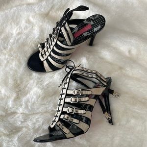 White and black heels